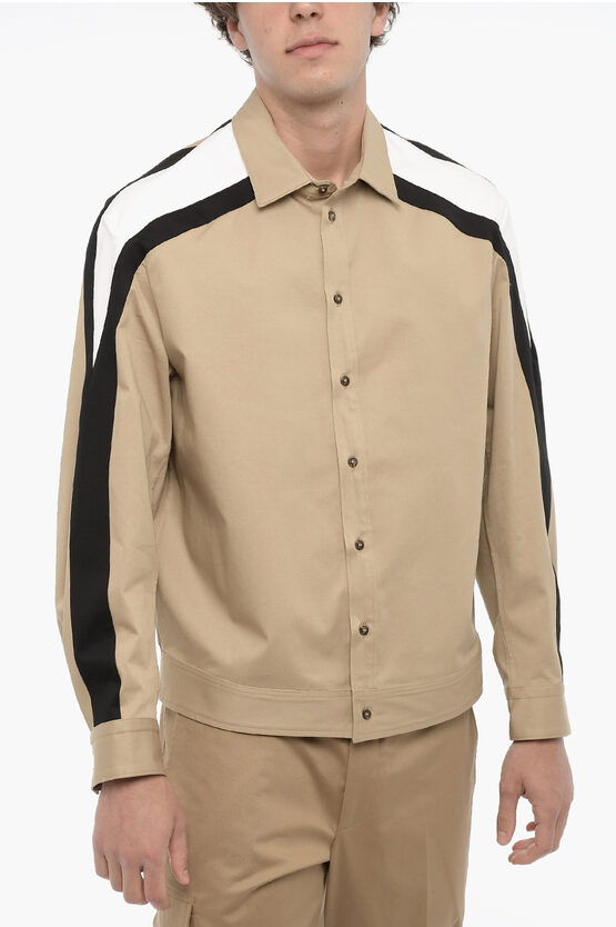 Shop Neil Barrett Cotton Overshirt With Contrast Side Bands