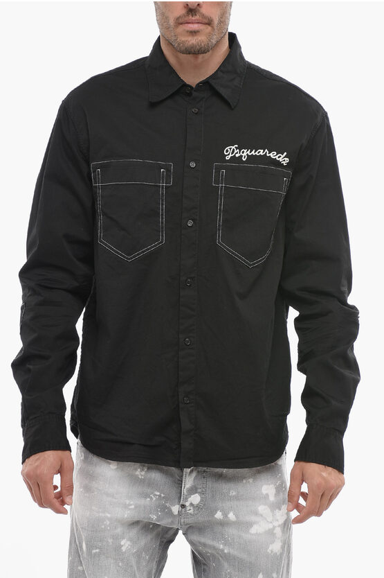 Shop Dsquared2 Cotton Overshirt With Embroidered Logo