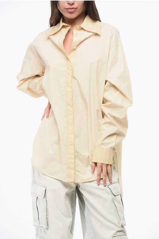 Quira Cotton Oversized Casual Shirt With Hidden Closure In Neutral