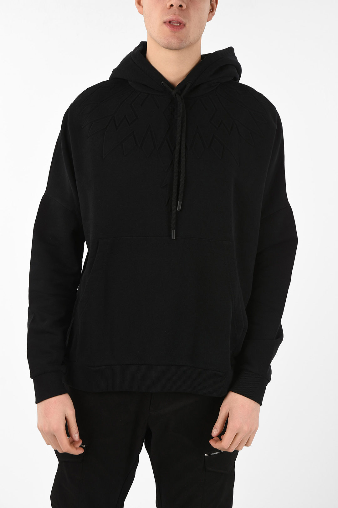 Marcelo Burlon Cotton Oversized EMBOSSED WINGS Hoodie with Patch Pocket men Glamood Outlet
