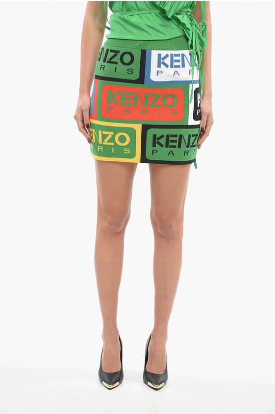 Shop Kenzo Cotton Paris Label Miniskirt