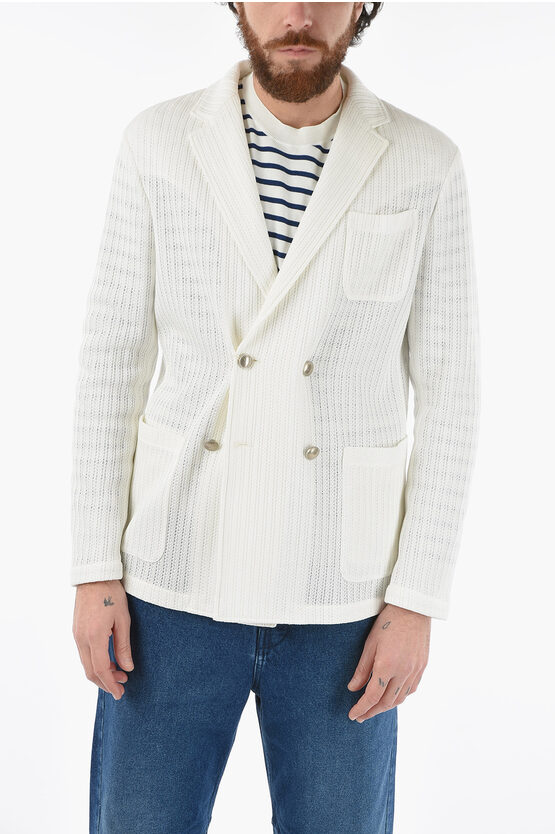 Altea Cotton Patch Pockets Biagio Double Breasted Jacket With Silv In White