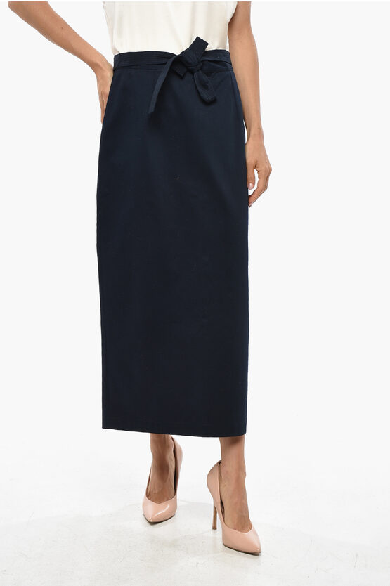 Super Blond Cotton Pencil Skirt With Belt In Black