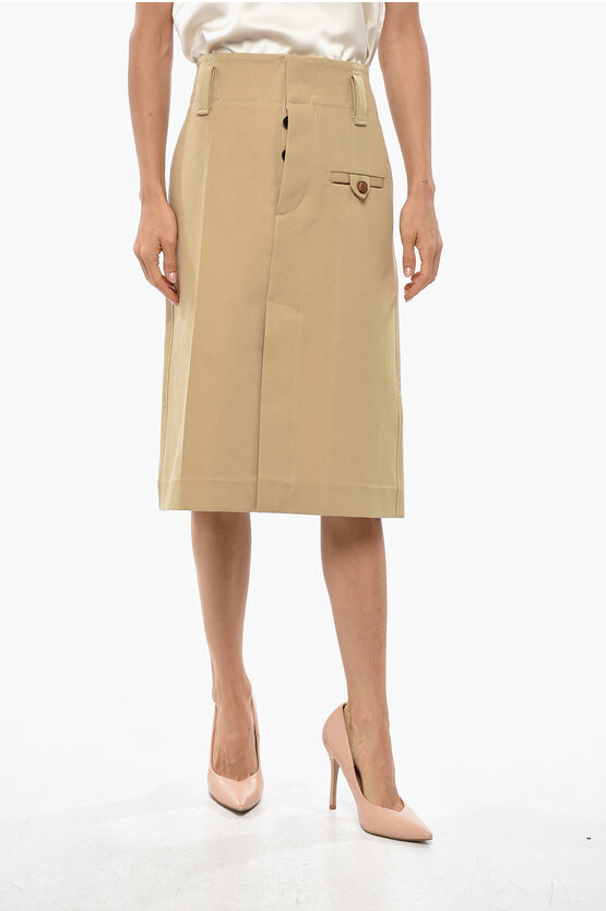 Bottega Veneta Cotton Pencil Skirt With Front Split In Neutral