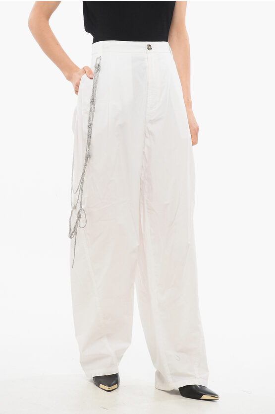 Shop Darkpark Cotton Phebe Single Pleat Pants With Rhineston Chain Detail