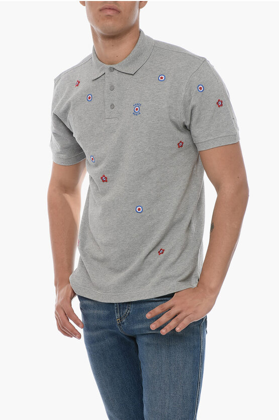 Shop Kenzo Cotton Polo With Embroidered Floral Pattern