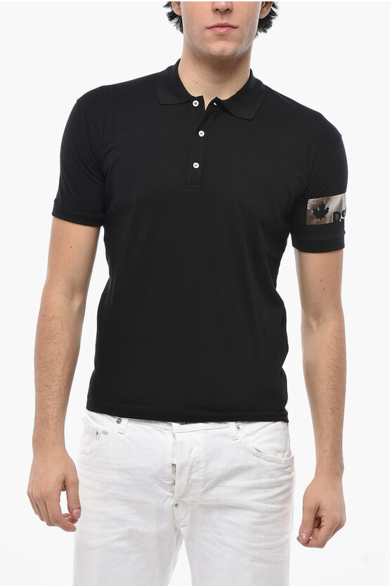 Dsquared2 Cotton Polo With Lamè Print In Black