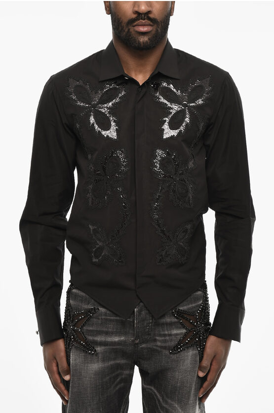 Shop Dsquared2 Cotton Poplin Casual Shirt With Embroidery