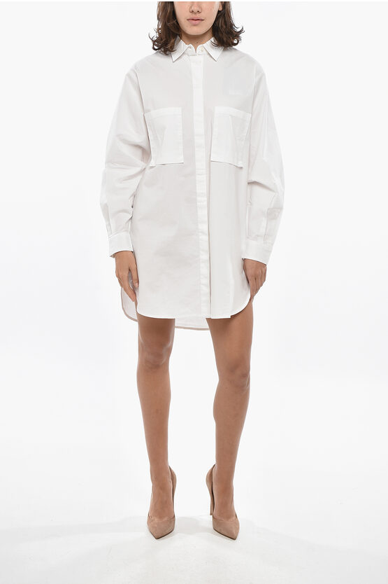 Diesel Cotton Poplin D-super-i-emb Shirt Dress With Double Breast P In White