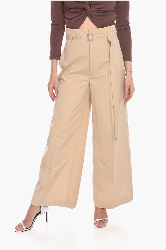 Ambush Cotton-poplin High-waisted Pants With Belt In Neutral