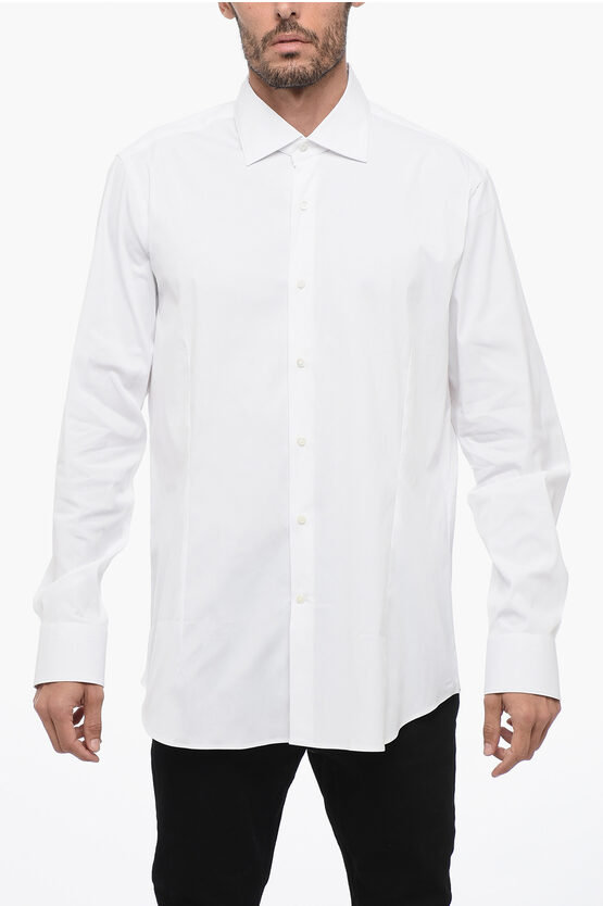 Shop Bagutta Cotton Poplin Miami Shirt With Spread Collar