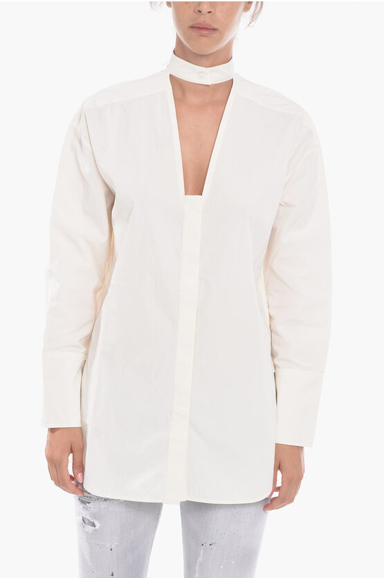 Ambush Cotton-poplin Oversized V-neck Shirt In White