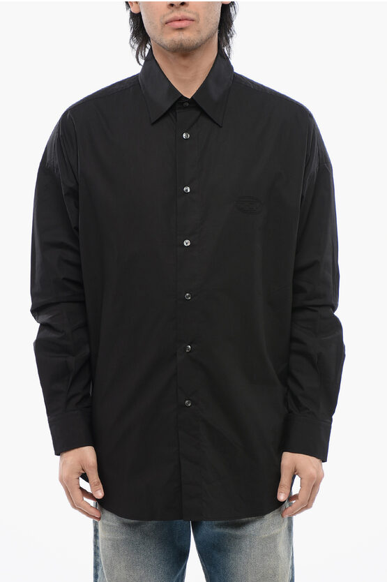 Diesel Cotton Poplin S-doubly-plain Shirt With Tone On Tone Embroid