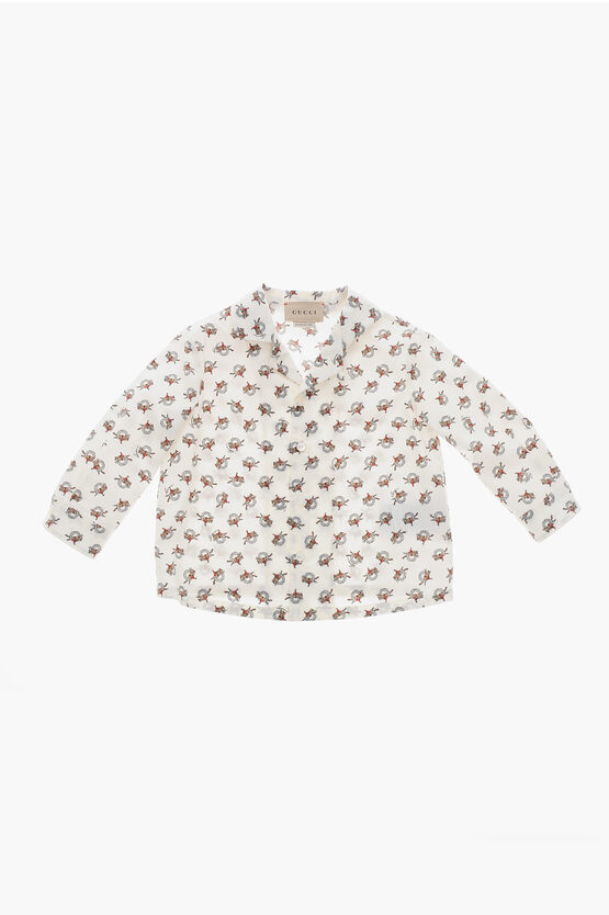 Cotton Poplin Shirt With All-Over Equestrian Print