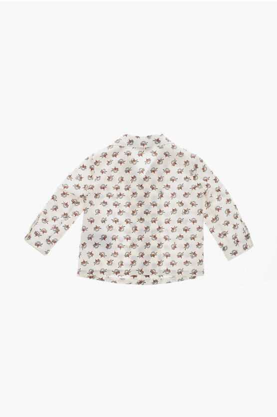 Cotton Poplin Shirt With All-Over Equestrian Print