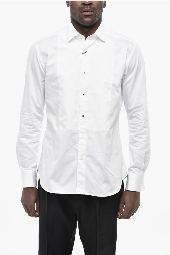 Corneliani Cotton Poplin Shirt With Contrast Buttons And Wing-tip Colla In Gray