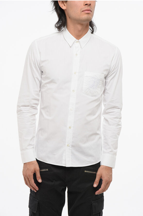 Balmain Cotton Poplin Shirt With Embroidery On The Breast Pocket In White