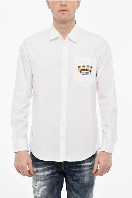 Dsquared2 Cotton Poplin Shirt With Print Breast Pocket
