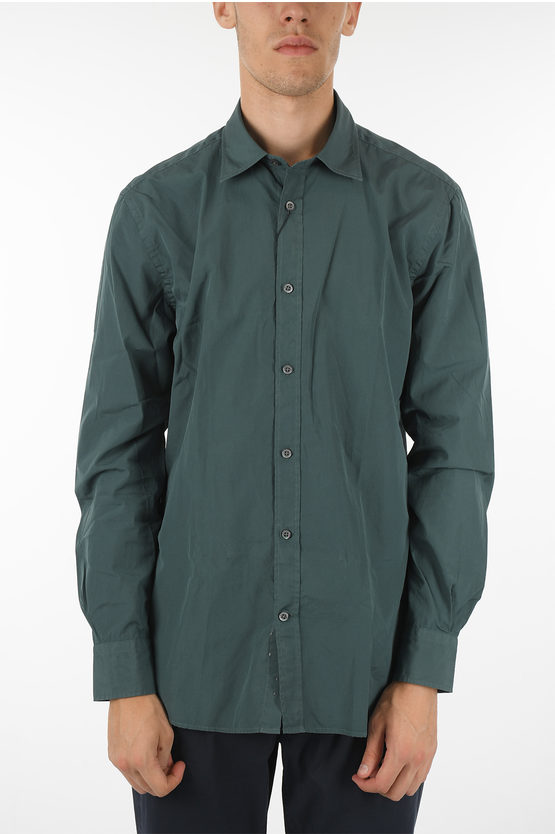 CORNELIANI COTTON POPLIN SPREAD COLLAR SHIRT 