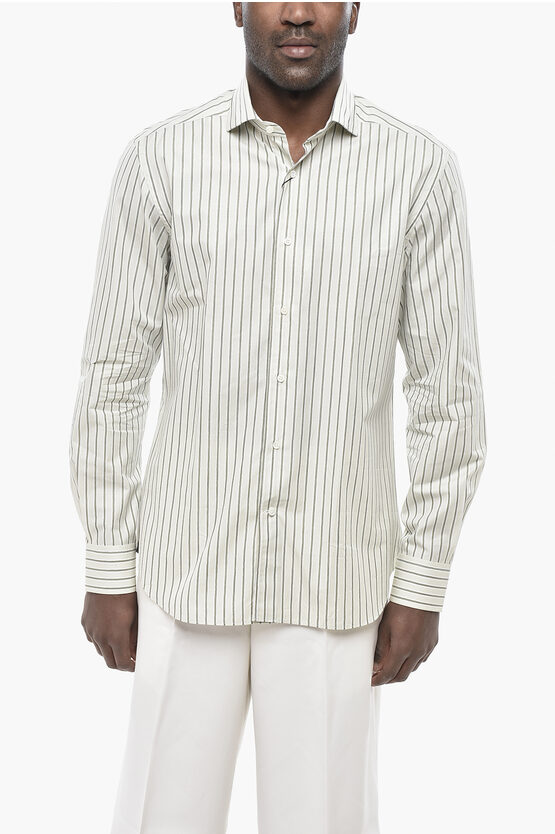 Corneliani Cotton Poplin Striped Shirt With French Collar In Multi