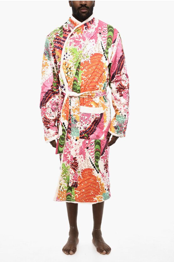 Dsquared2 Cotton Printed Bathrobe With Belt
