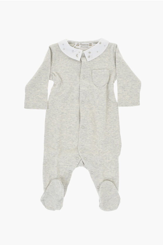 Shop Bonpoint Cotton Rompersuit With Lurex Embroidery Collar