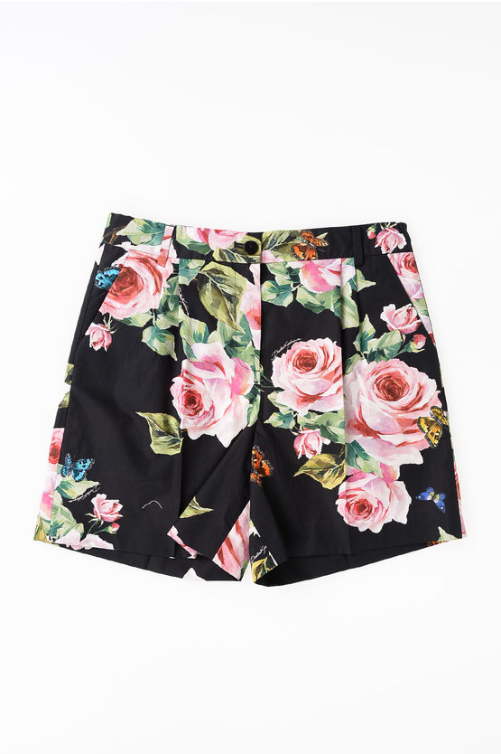 Shop Dolce & Gabbana Cotton Rose Printed Shorts