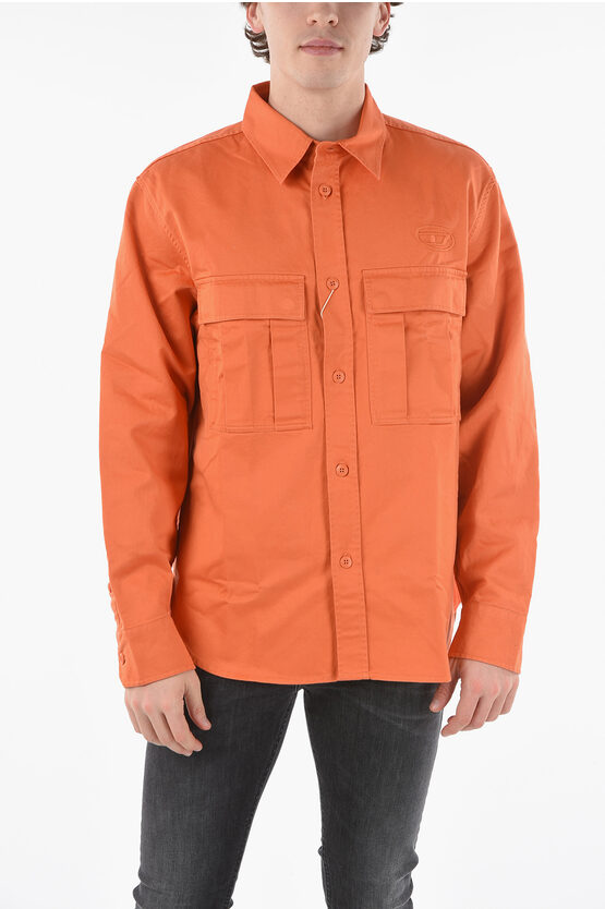 Diesel Cotton S-roow Overshirt With Back Pocket In Orange