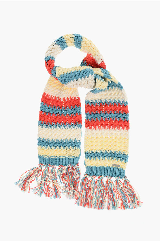 Dsquared2 Cotton Scarf With Fringed Hems In Multi