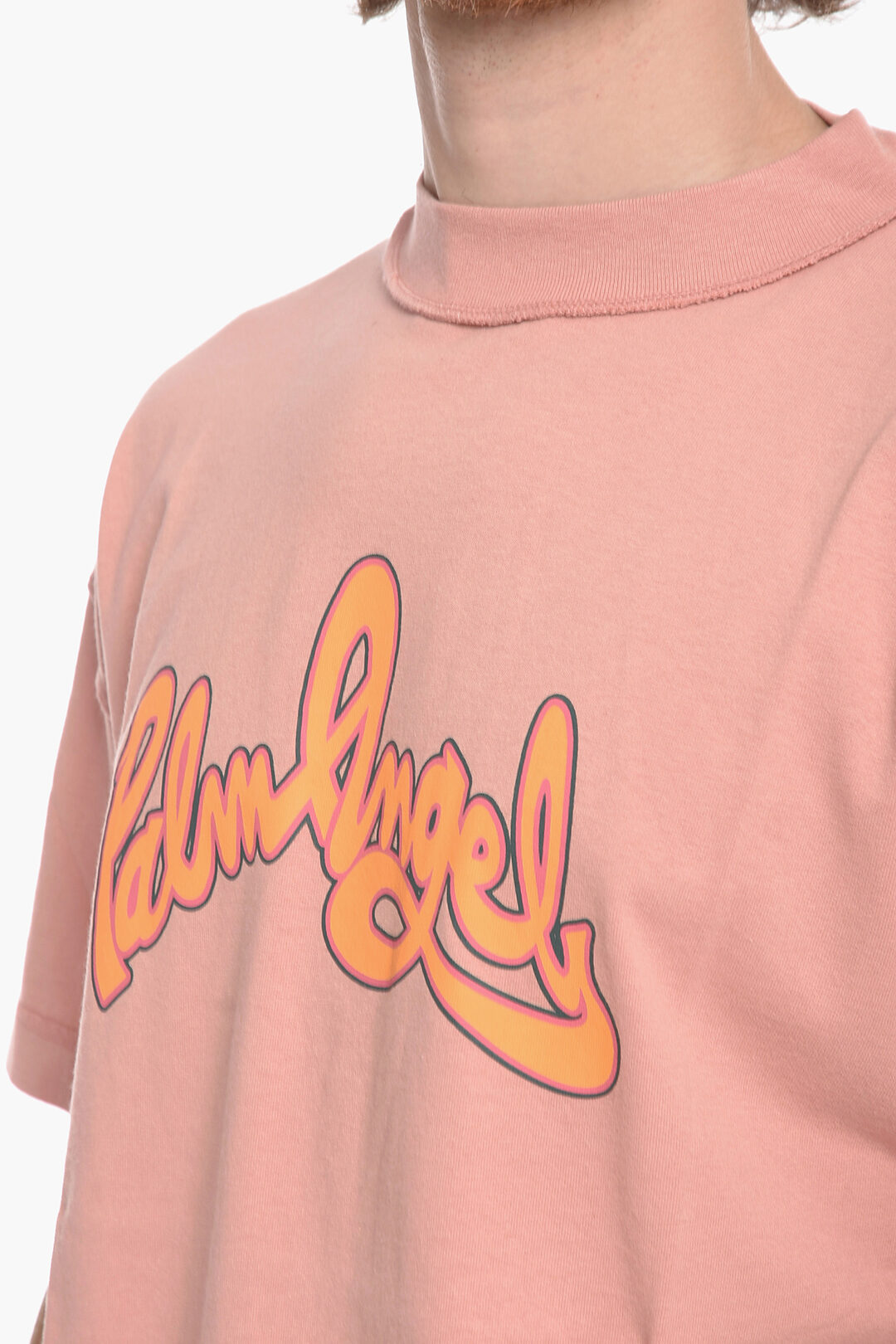 Palm Angels Logo Neck Orange Oversize T-shirt for Men