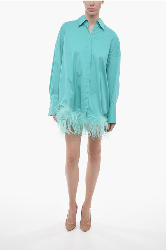 Shop Giuseppe Di Morabito Cotton Shirt Dress With Ostrich Feathered Bottom