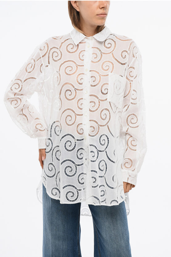 Super Blond Cotton Shirt Ith Cut-out Details In White