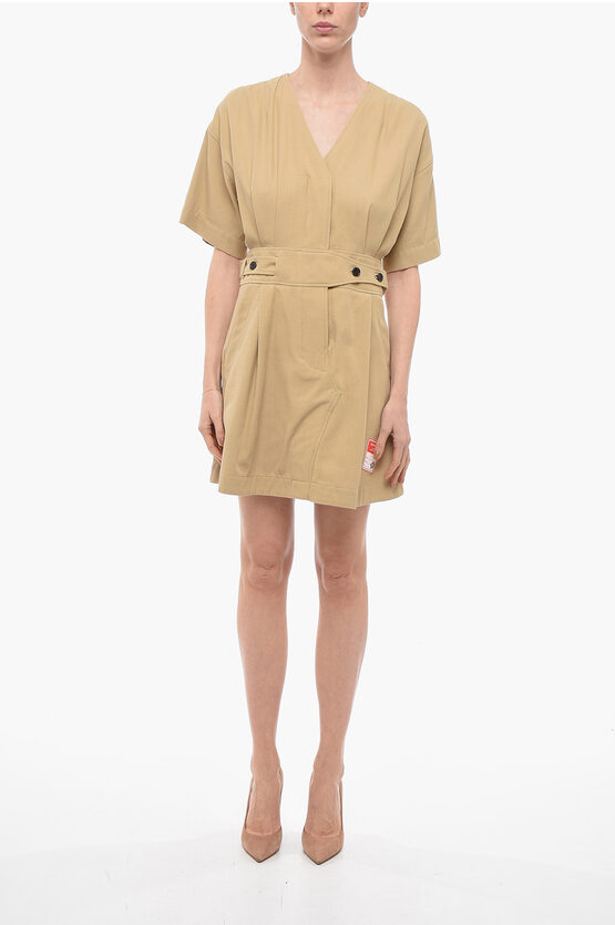 Kenzo Cotton Shirt Sleeved Dress In Neutral