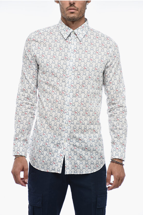 Shop Etro Cotton Shirt With Flamingo Print