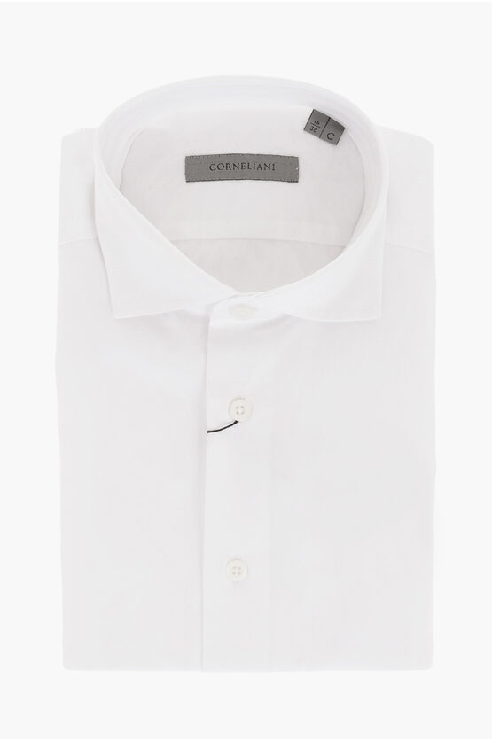 Corneliani Cotton Shirt With Geometric Patterned Bottom In White