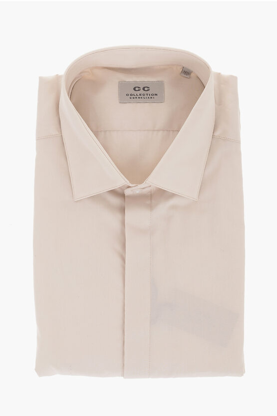 Corneliani Cotton Shirt With Hidden Placket In Neutral