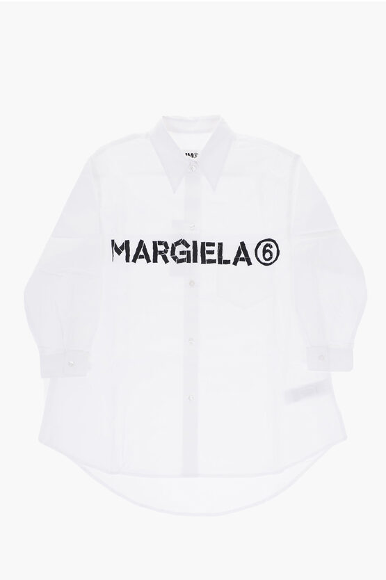 Shop Maison Margiela Cotton Shirtdress With Frontal Logo