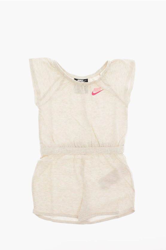 Nike Cotton Short Sleeve Playsuit In Neutral