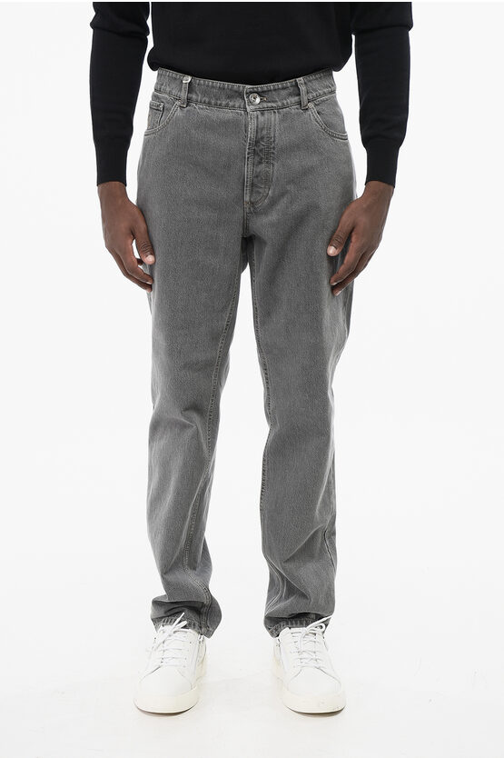 Brunello Cucinelli Cotton Slim Fit Denims With Belt Loops 16cm