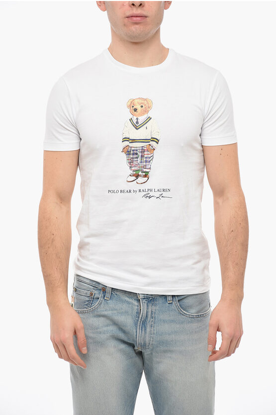 Polo Ralph Lauren Cotton Slim Fit Polo Bear T-shirt With Print In White