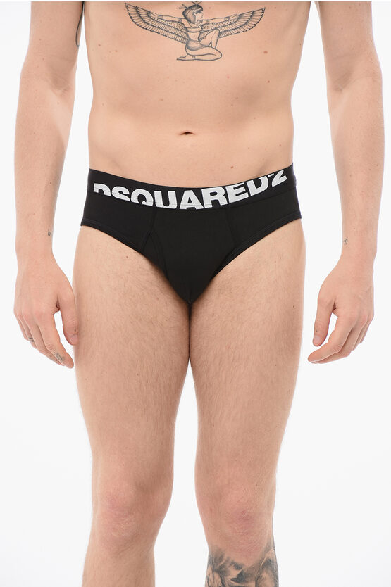 Dsquared2 Cotton Slip With Logoed Waistband In Black