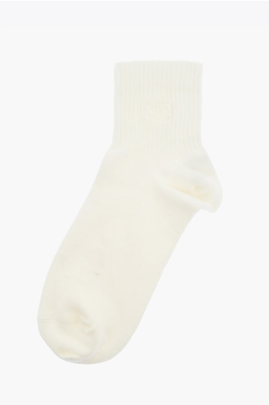 Celine Cotton Socks With Ribbed Detail In White