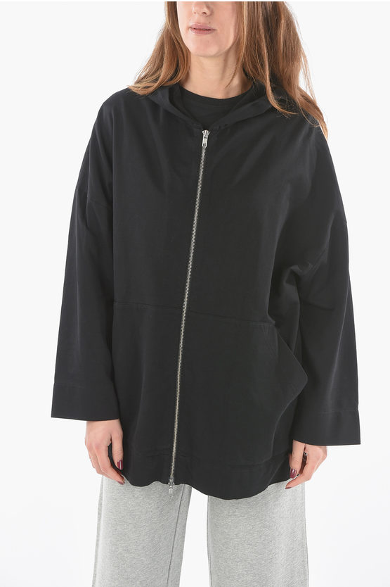 Woolrich Cotton Solid Color Maxi Hoodie In Black