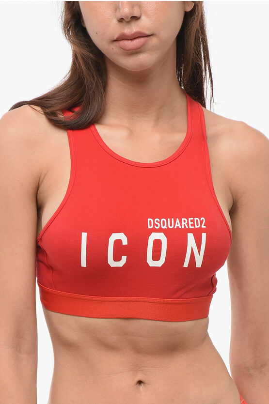 Dsquared2 Cotton Sport Bra With Frontal Logo In Red