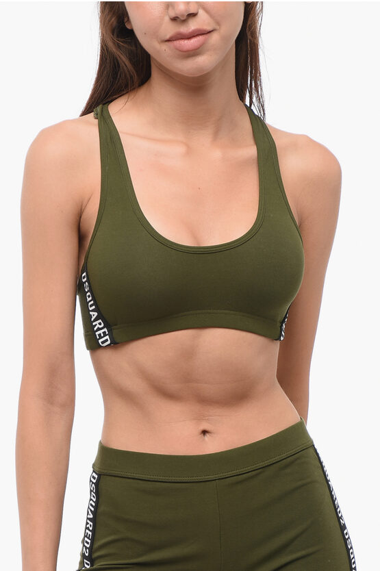 Dsquared2 Cotton Sport Bra With Side Logo In Green