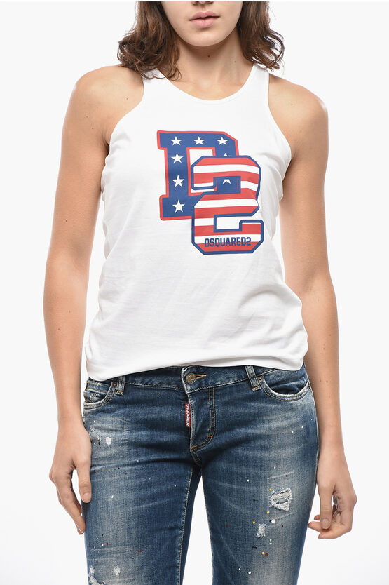 Dsquared2 Cotton Starstriped Tank Top In Brown