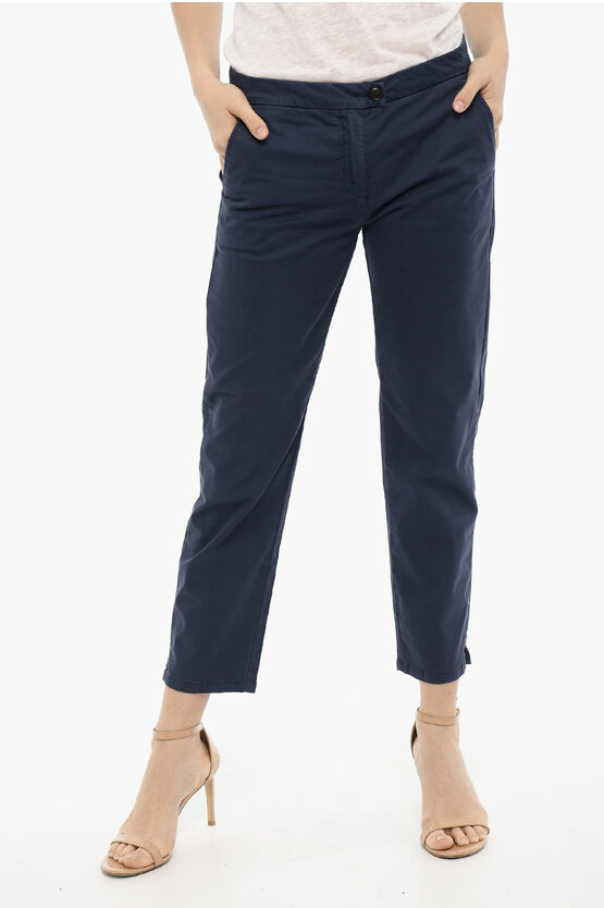 Woolrich Cotton Strech Trousers With Split Ankle In Blue