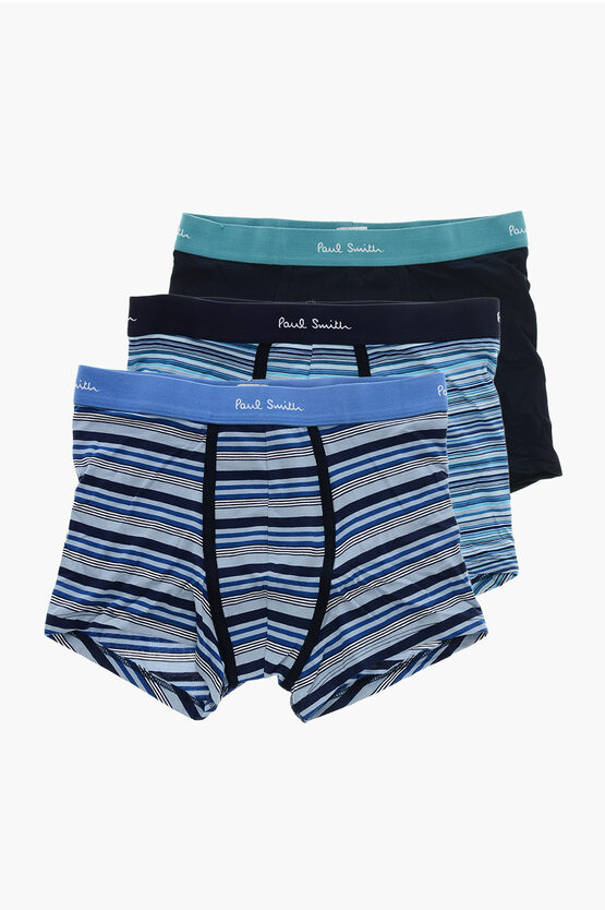 Paul Smith Cotton Stretch 3 Pairs Boxer Set In Blue