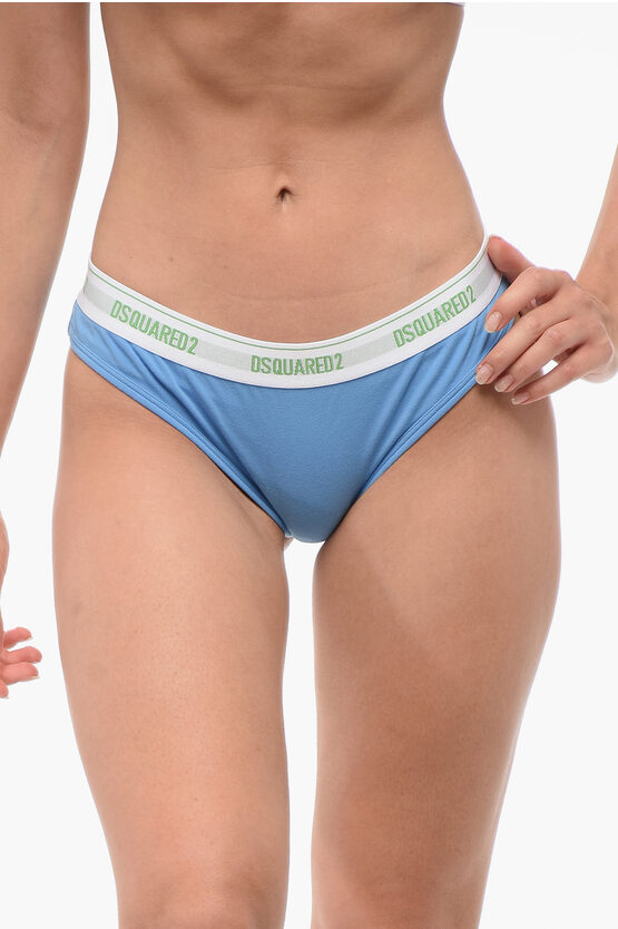 Dsquared2 Cotton Stretch Brief With Logoed Band In Blue