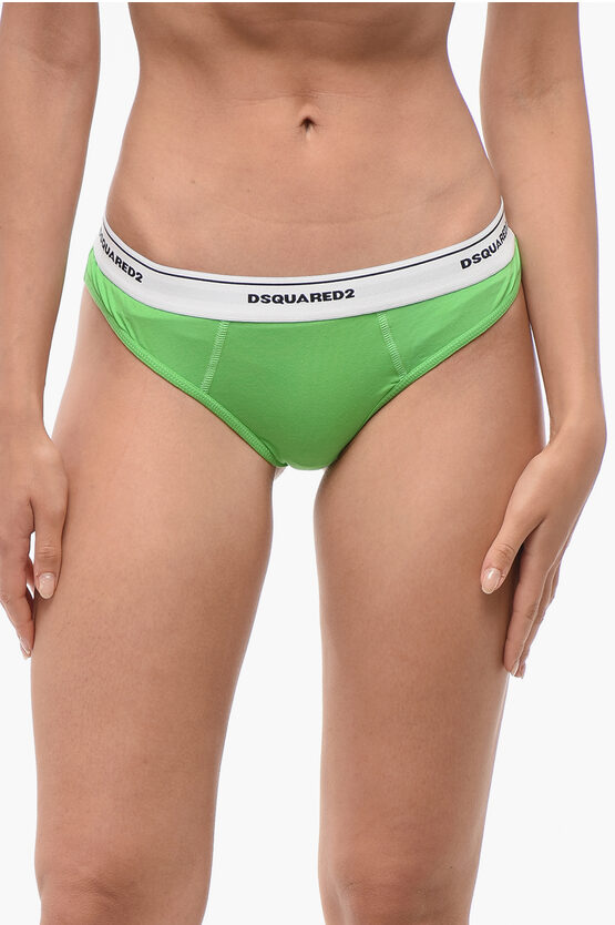 Dsquared2 Cotton Stretch Brief With Logoed Band In Green